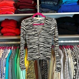 Loft tan and black striped long sleeve button front cardigan size XS
